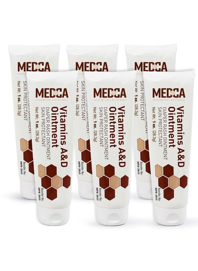 MEDca Vitamin A & D Diaper Rash Ointment- Protectant Cream For Sensitive Baby Skin - Lanolin & Petrolatum Formula, Dry-Cracked Hands/Feet/Face Skin, 4oz Tube, Pack of 6 - Image 1